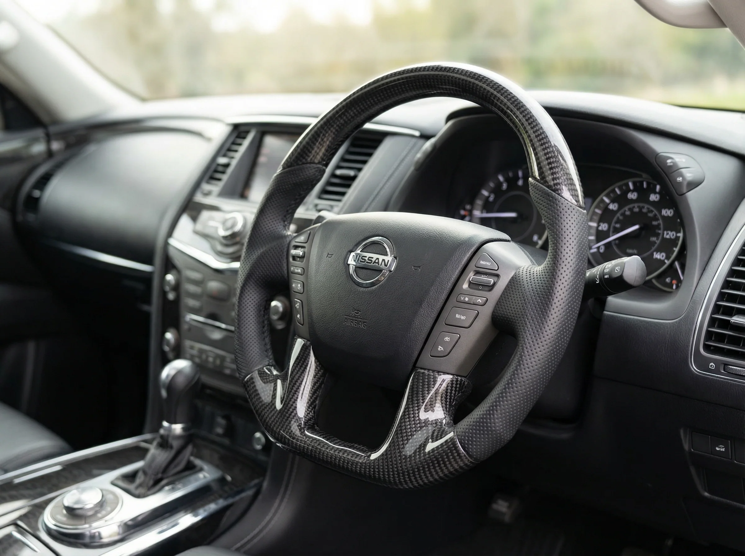 Carbon Black Leather/Perforated Sides Steering Wheel Core to suit Nissan Y62 Patrol QX80 (2018-2026) - Image 4