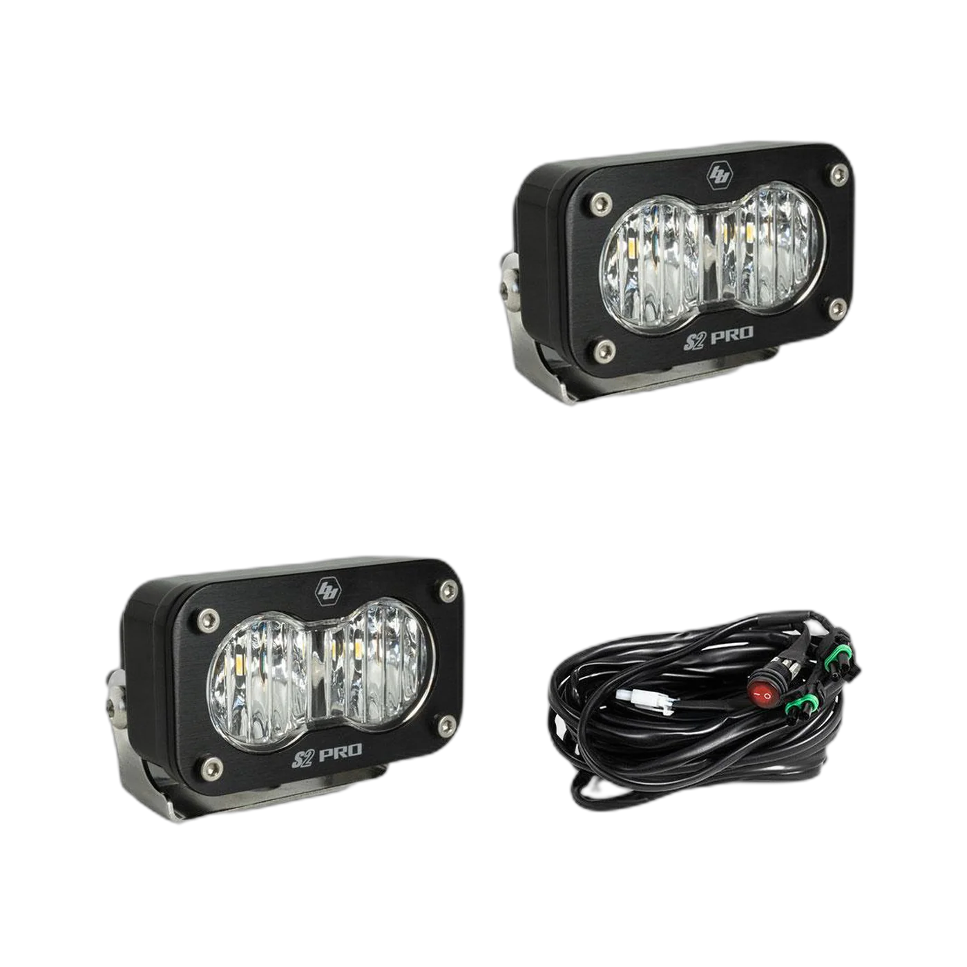 S2 Pro Black LED Auxiliary Light Pod Pair - Clear - Wide Corner