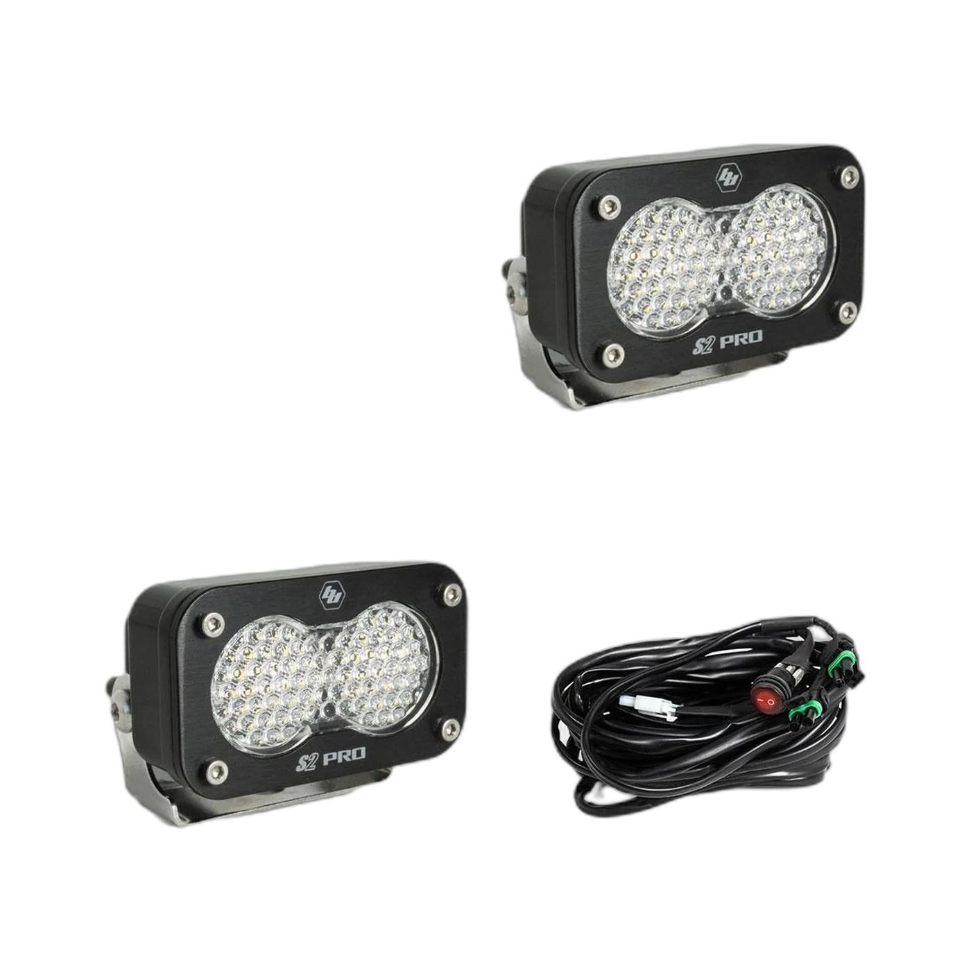 S2 Pro Black LED Auxiliary Light Pod Pair - Clear - Work Scene