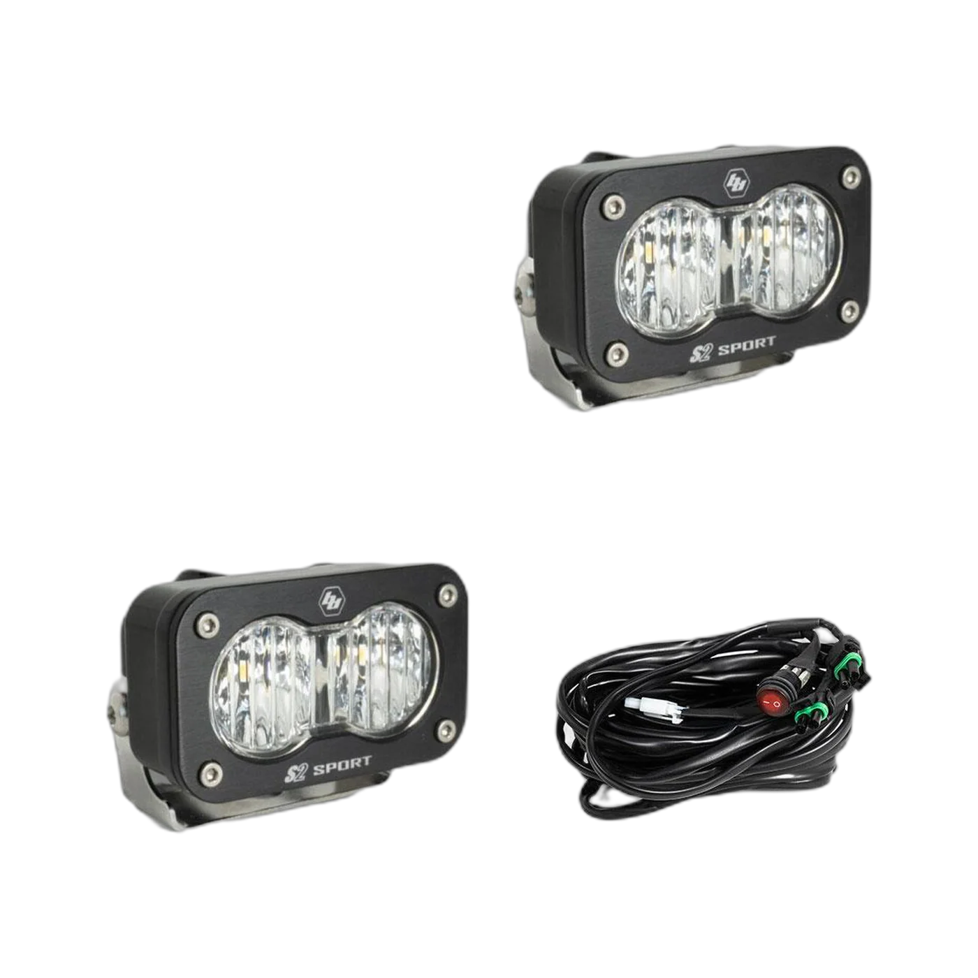 S2 Sport Black LED Auxiliary Light Pod Pair Clear Wide corner