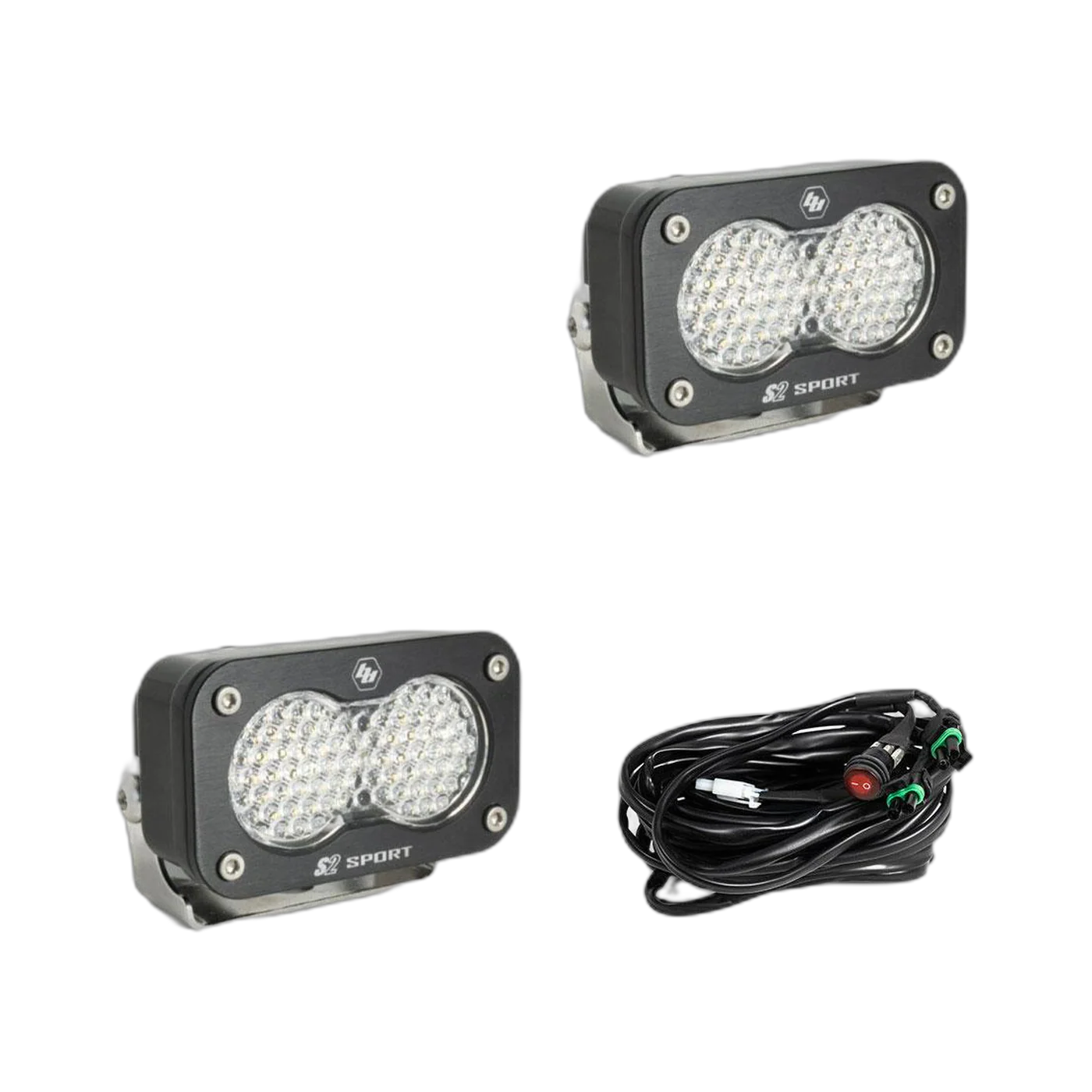 S2 Sport Black LED Auxiliary Light Pod Pair Clear Work scene