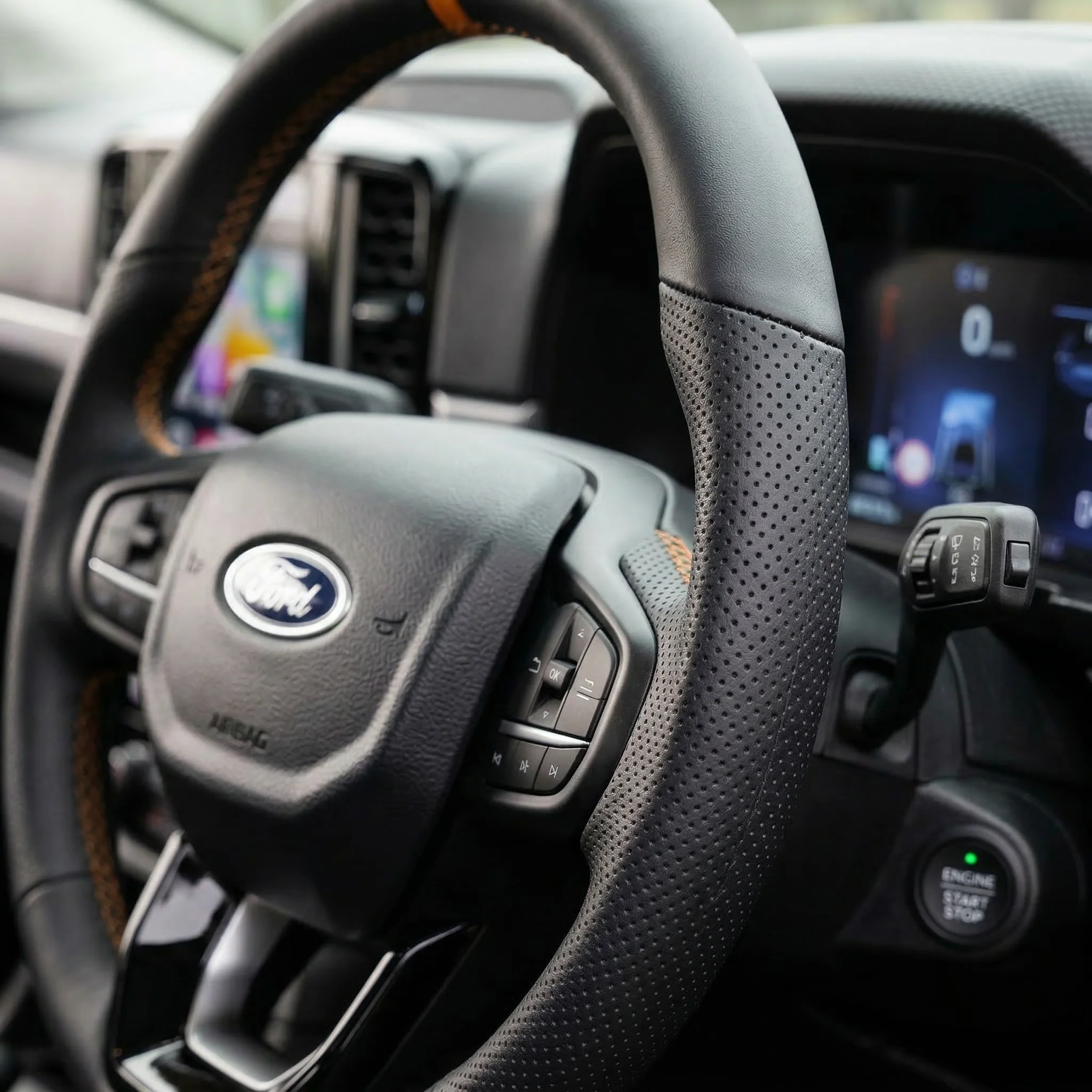 Sports Black Leather With Perforated Sides (Heated) Raptor Style Steering Wheel to suit Ford Ranger PX4 - Image 3