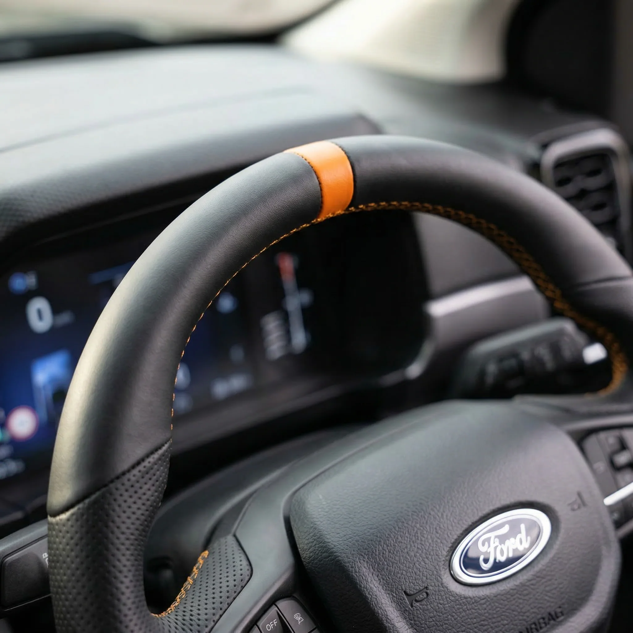 Sports Black Leather With Perforated Sides (Heated) Raptor Style Steering Wheel to suit Ford Ranger PX4 - Image 4