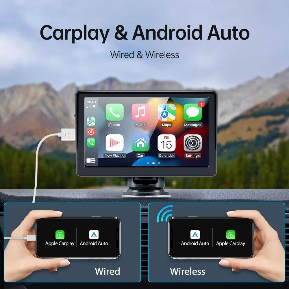 Wireless Apple CarPlay and Android Auto Car Stereo, 7'' IPS Touchscreen Multimedia Player & Bluetooth 5.0 Audio Hands Free Calling, Mirror Link/GPS/Siri/Google/Waze/GPS - Image 6