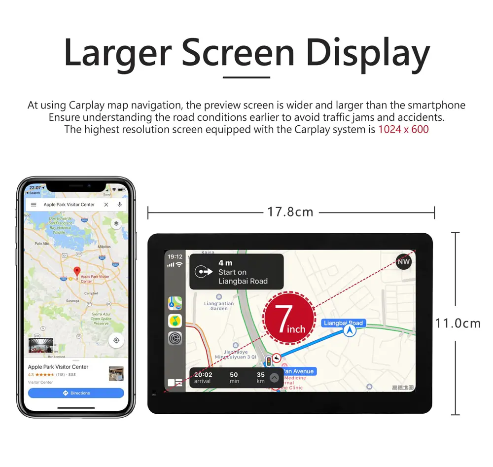 Wireless Apple CarPlay and Android Auto Car Stereo, 7'' IPS Touchscreen Multimedia Player & Bluetooth 5.0 Audio Hands Free Calling, Mirror Link/GPS/Siri/Google/Waze/GPS - Image 8